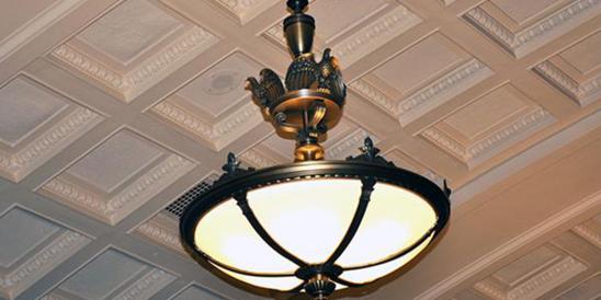 Light Fixture Hanging from Original Courtroom Ceiling
